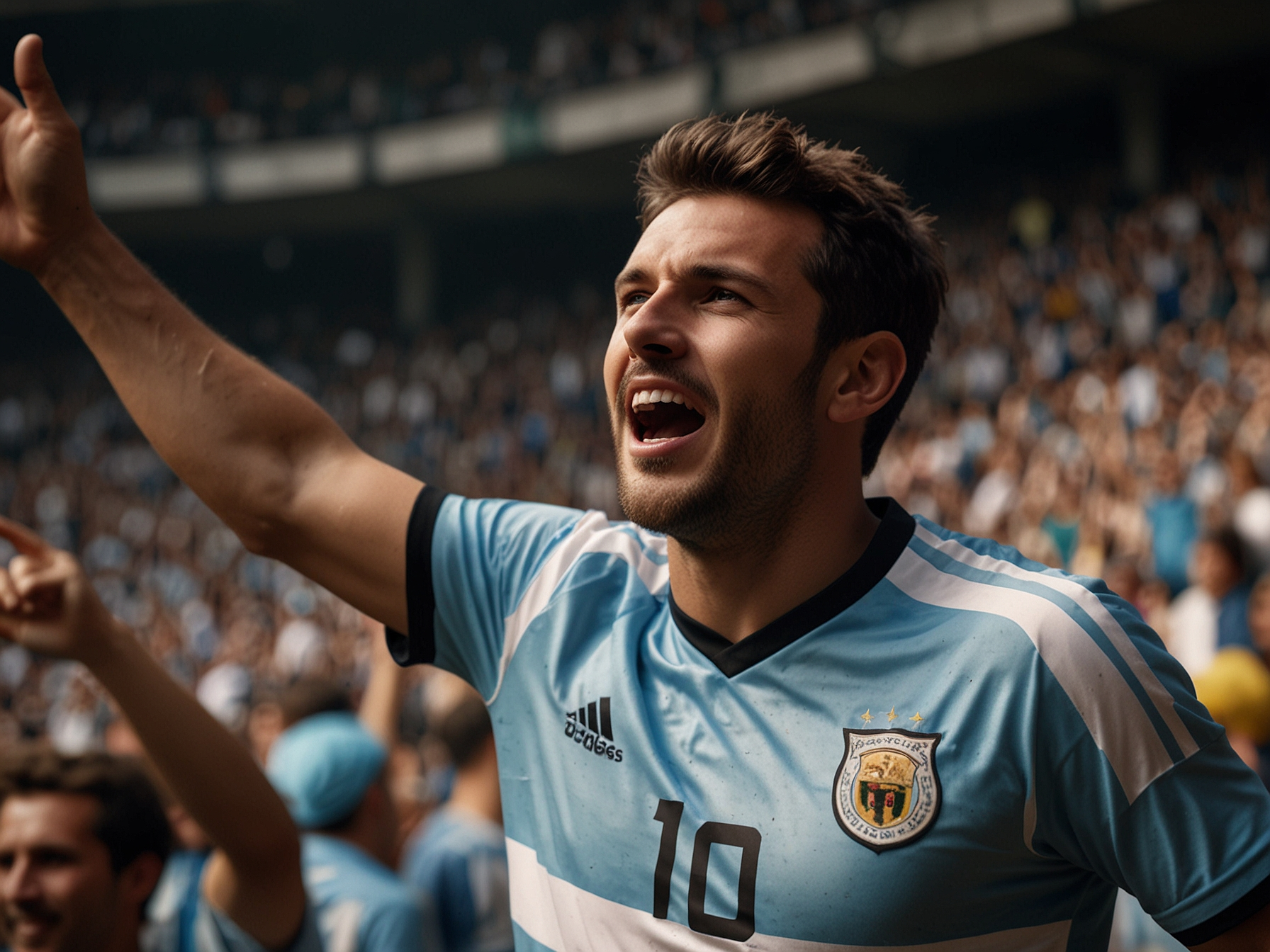 Deportista celebrando una victoria en estadio argentino